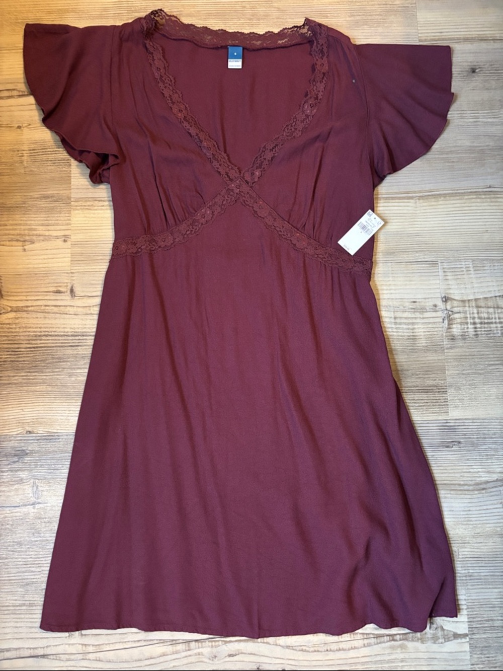 Old Navy Burgundy Lace-Trim Mini Dress